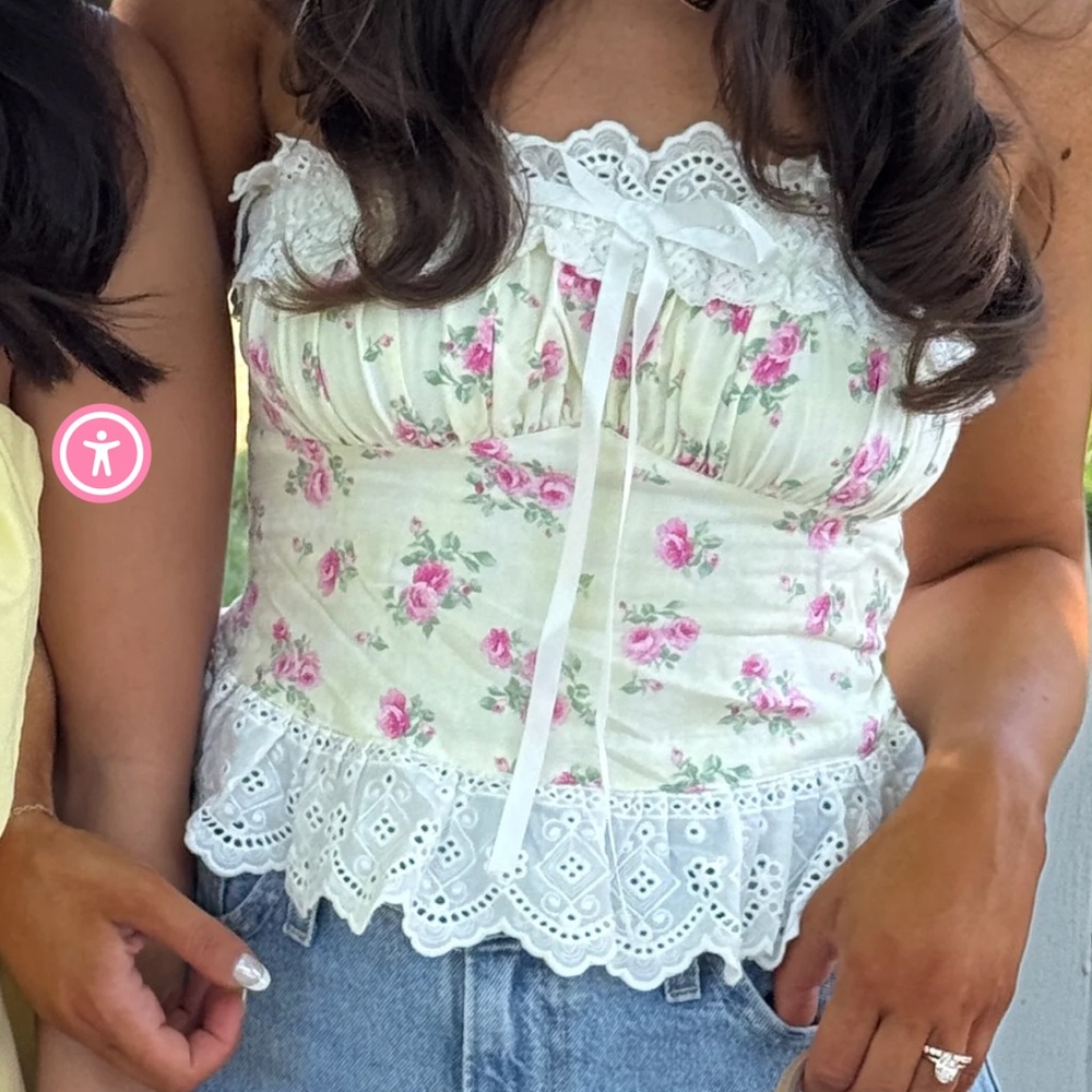 Floral Lace-Trim White and Pink Women's Camisole Top